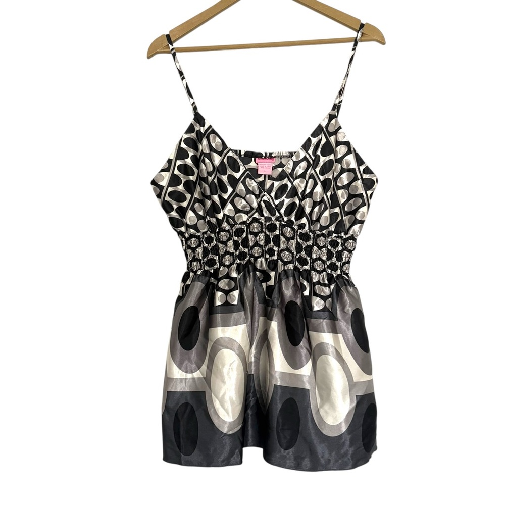 Vintage Y2K Size‎ Large Black White Polka Dot Satin Cami Babydoll Top Party